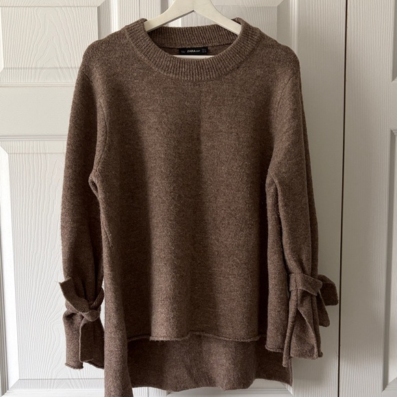 Zara Sweaters - Zara Chocolate Brown Crewneck Sweater with Sleeve Bows